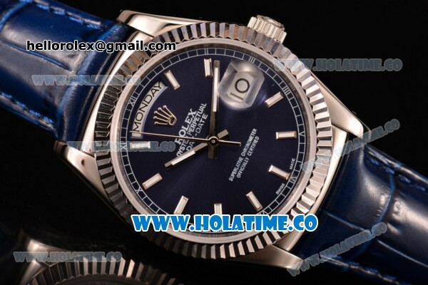 Rolex Day-Date Asia 2813/Swiss ETA 2836/Clone Rolex 3135 Automatic Steel Case with Stick Markers and Blue Dial (BP) - Click Image to Close